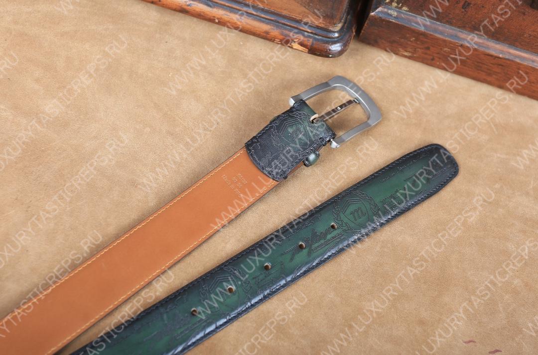 BERLUTI CLASSIC SCRITTO LEATHER BELT GREEN C0002