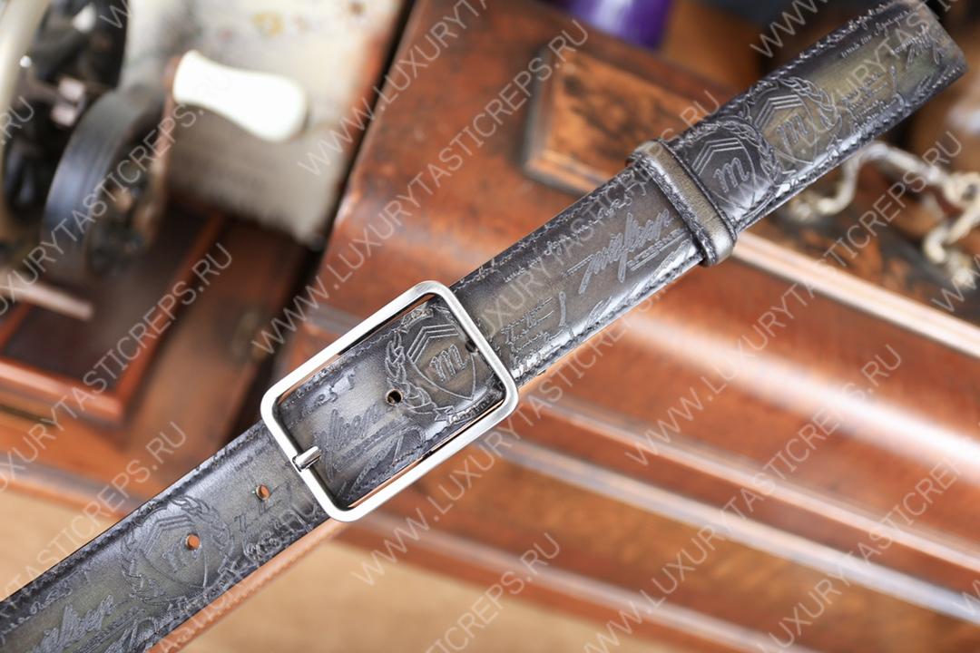 BERLUTI CLASSIC SCRITTO LEATHER BELT NERO C0002