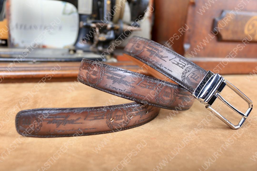BERLUTI CLASSIC SCRITTO LEATHER BELT TOBACCO BIS C0002