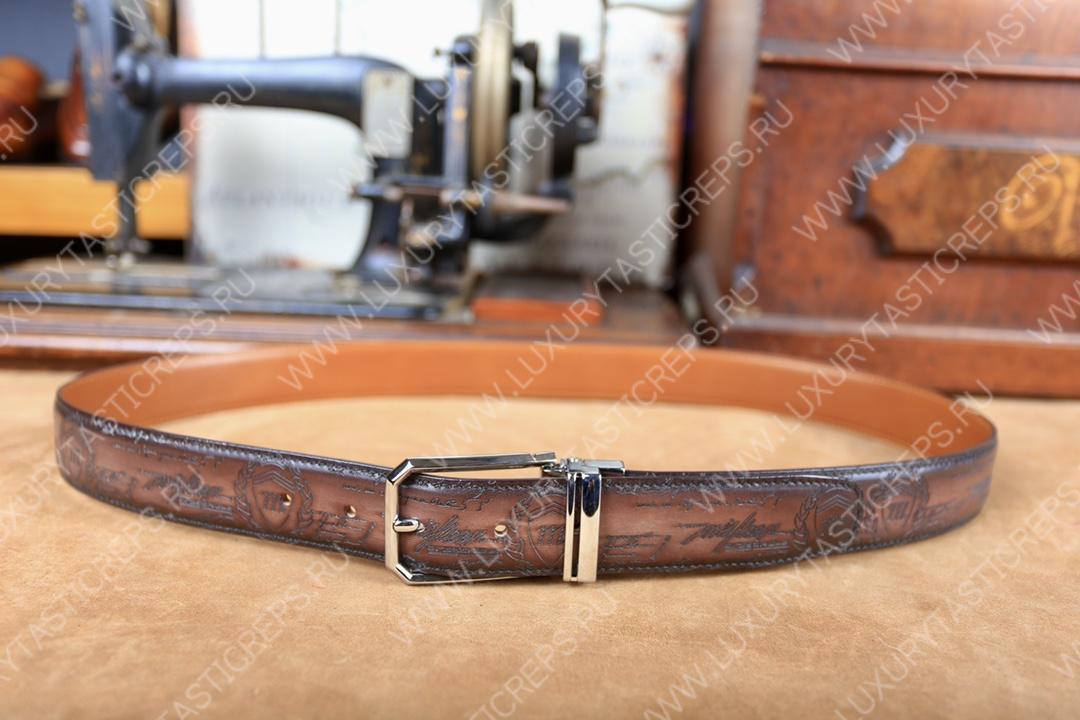 BERLUTI CLASSIC SCRITTO LEATHER BELT TOBACCO BIS C0002