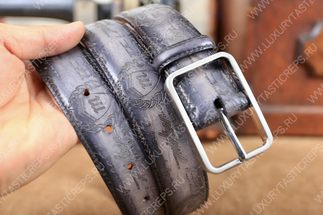 BERLUTI CLASSIC SCRITTO LEATHER BELT GREY C0002