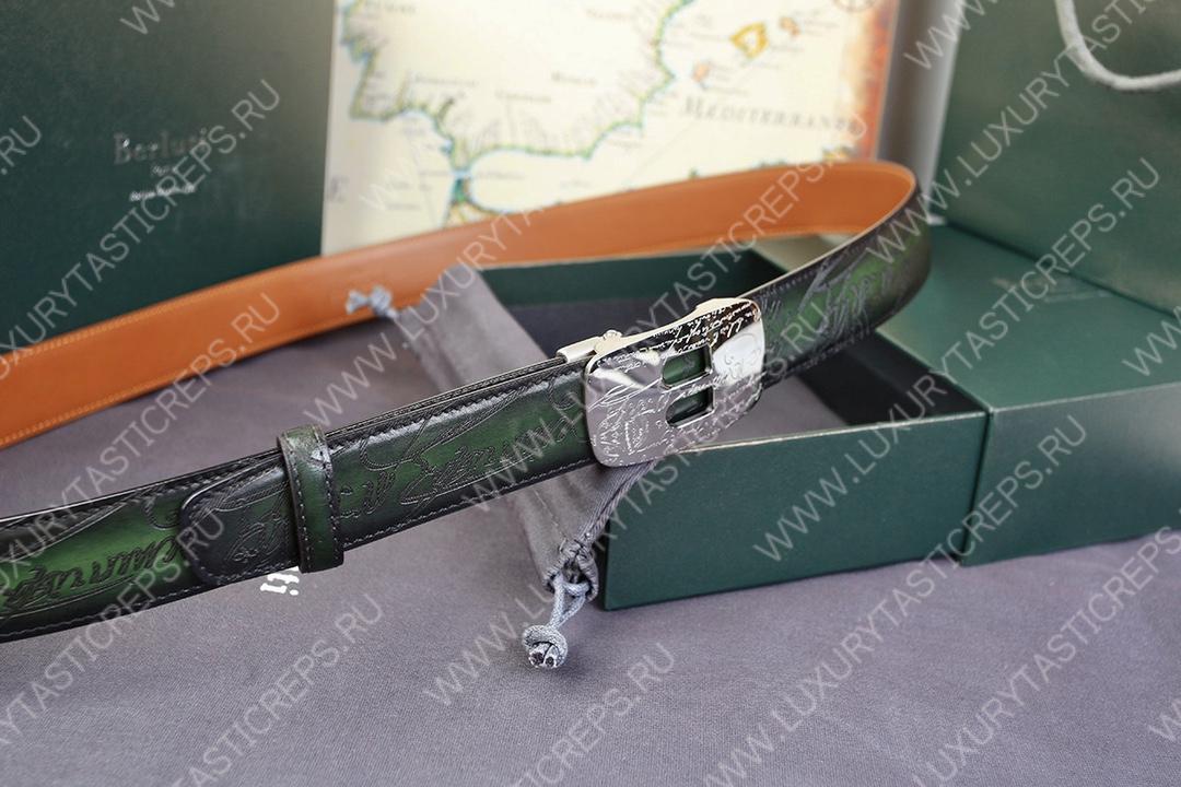 BERLUTI SIGNATURE SCRITTO LEATHER BELT GREEN C0063