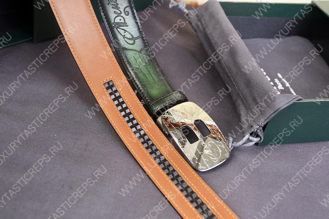 BERLUTI SIGNATURE SCRITTO LEATHER BELT GREEN C0063
