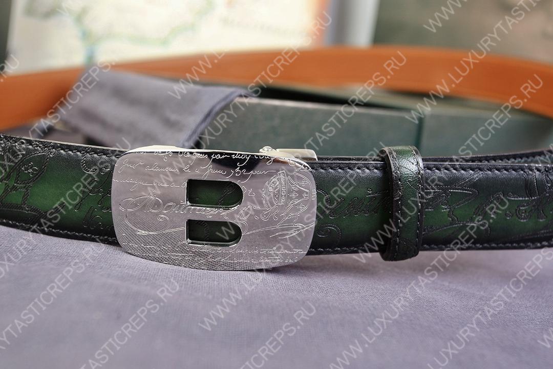 BERLUTI SIGNATURE SCRITTO LEATHER BELT GREEN C0063
