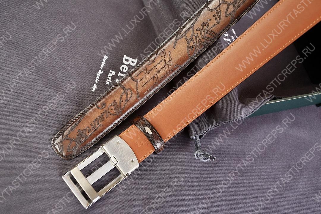 BERLUTI SIGNATURE SCRITTO LEATHER BELT TOBACCO BIS C0063