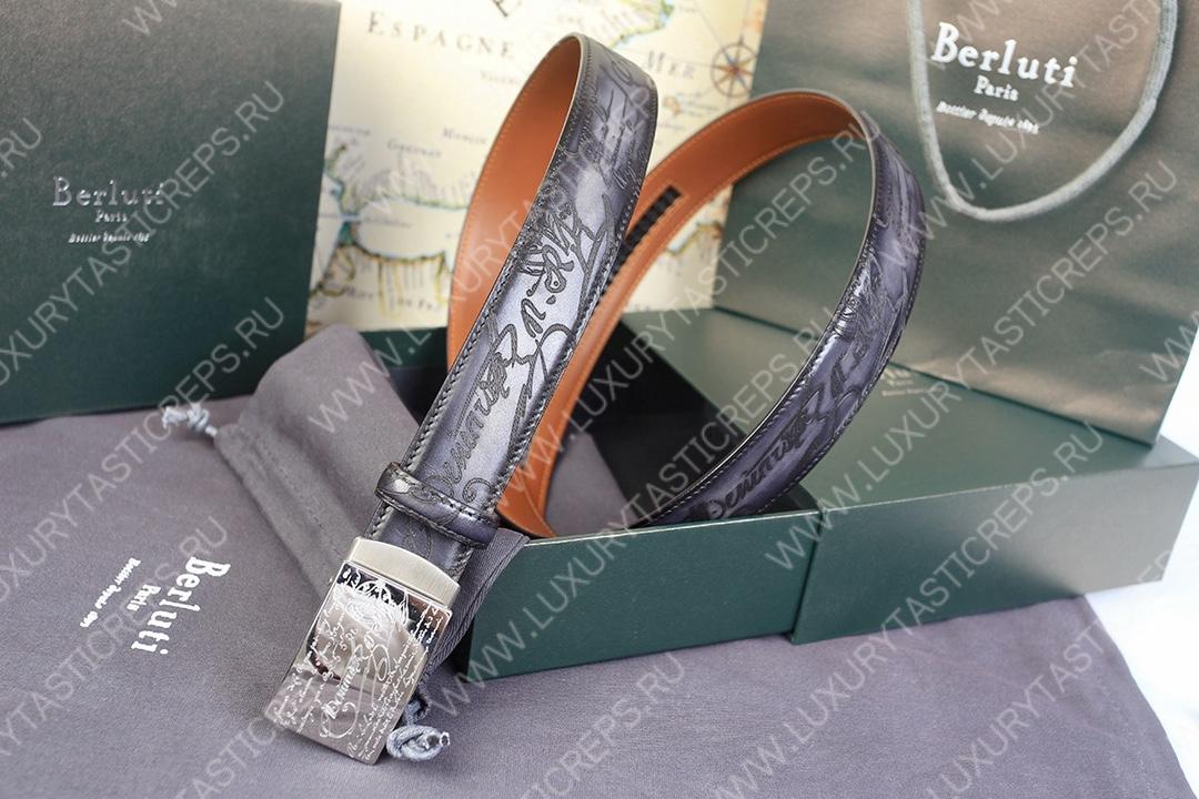 BERLUTI SIGNATURE SCRITTO LEATHER BELT BLACK C0063