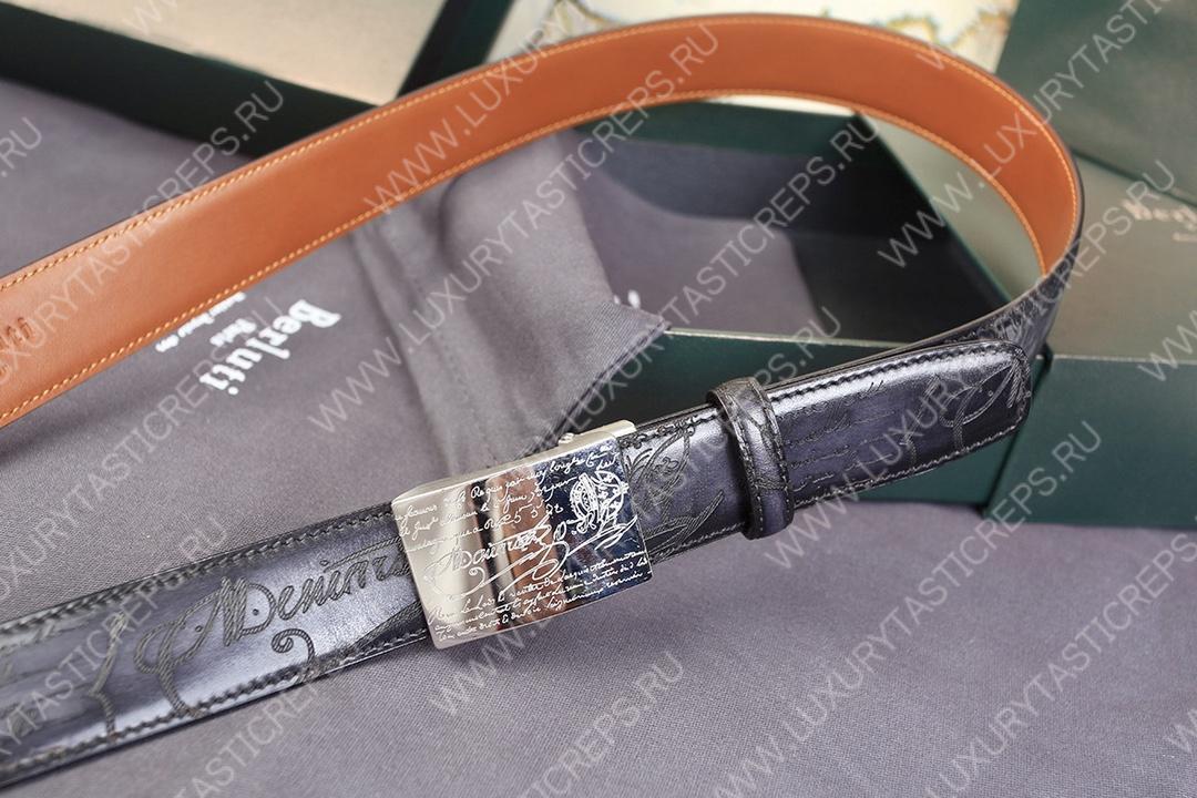 BERLUTI SIGNATURE SCRITTO LEATHER BELT BLACK C0063