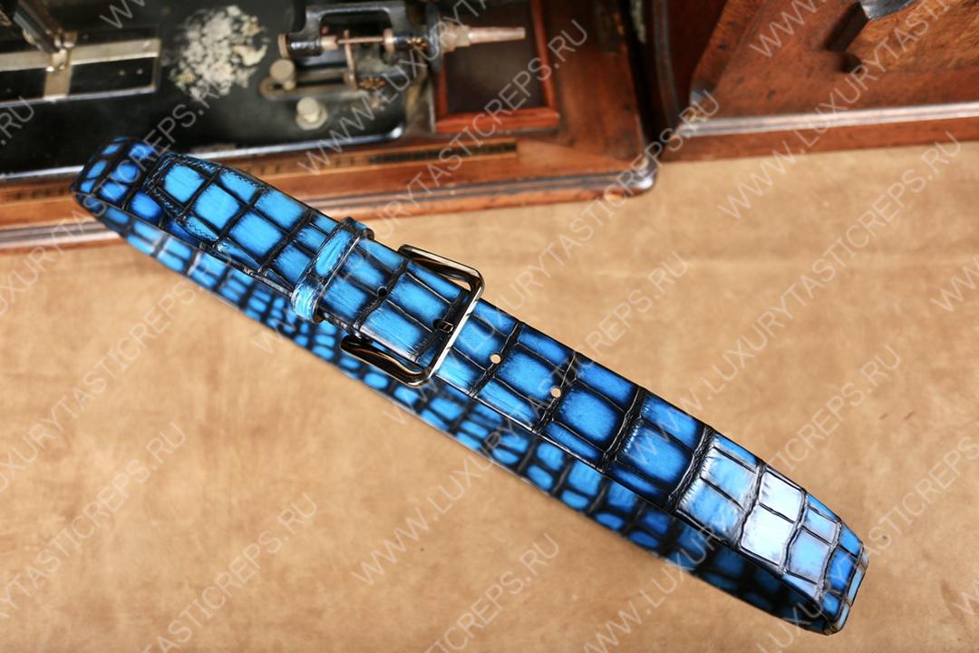 BERLUTI ALLIGATOR BELT BLUE C0035-E2