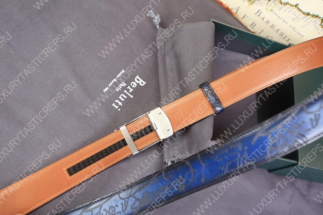 BERLUTI SIGNATURE SCRITTO LEATHER BELT BLUE C0063