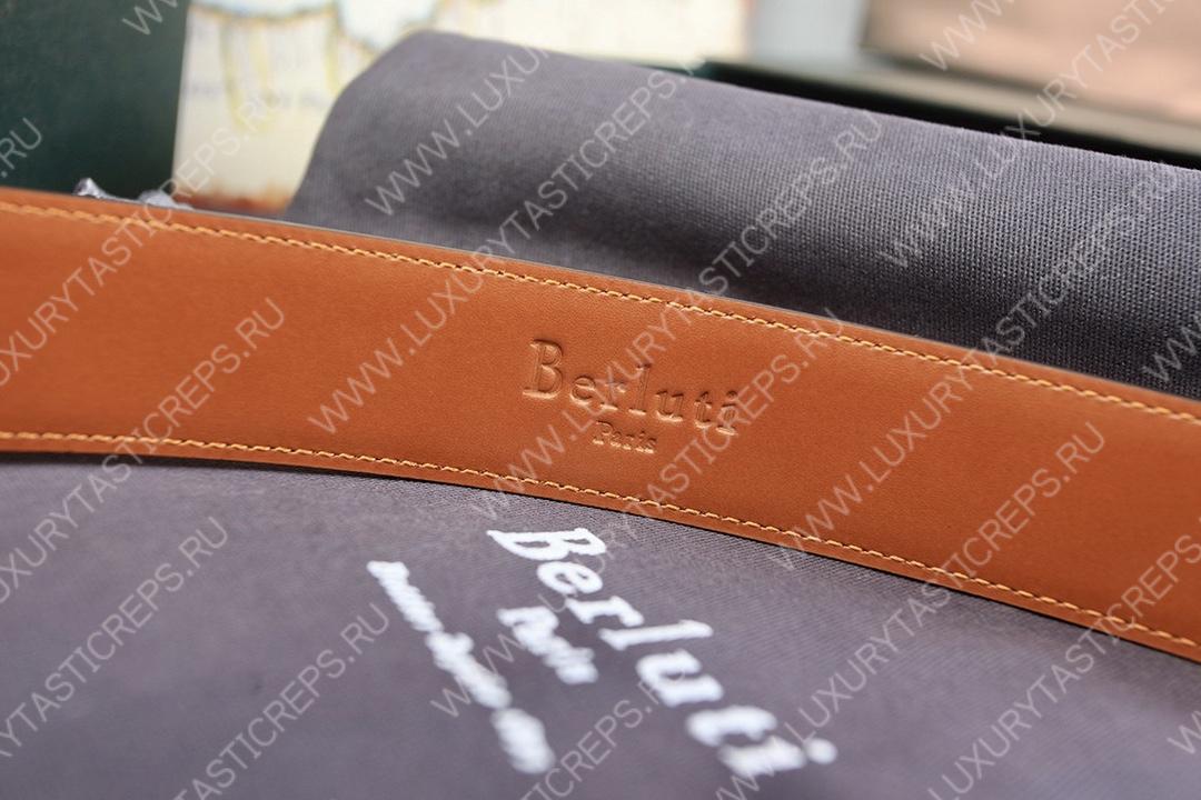 BERLUTI SIGNATURE SCRITTO LEATHER BELT BLUE C0063