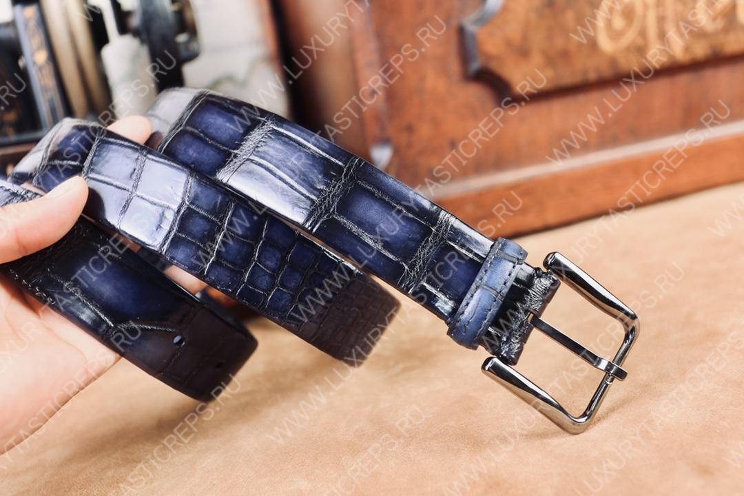 BERLUTI CLASSIC ALLIGATOR REVERSIBLE BELT DARK BLUE C0035-E2