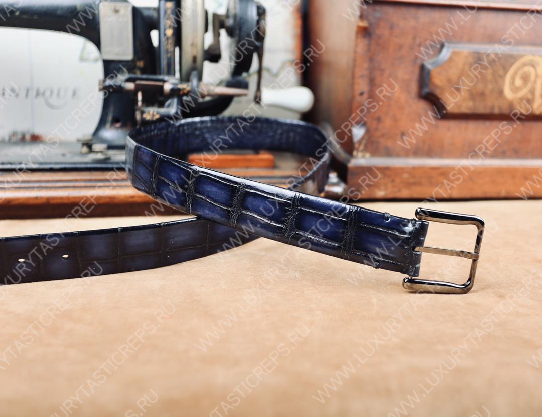 BERLUTI CLASSIC ALLIGATOR REVERSIBLE BELT DARK BLUE C0035-E2
