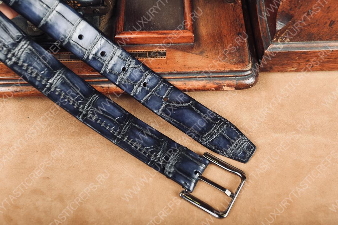 BERLUTI CLASSIC ALLIGATOR REVERSIBLE BELT DARK BLUE C0035-E2