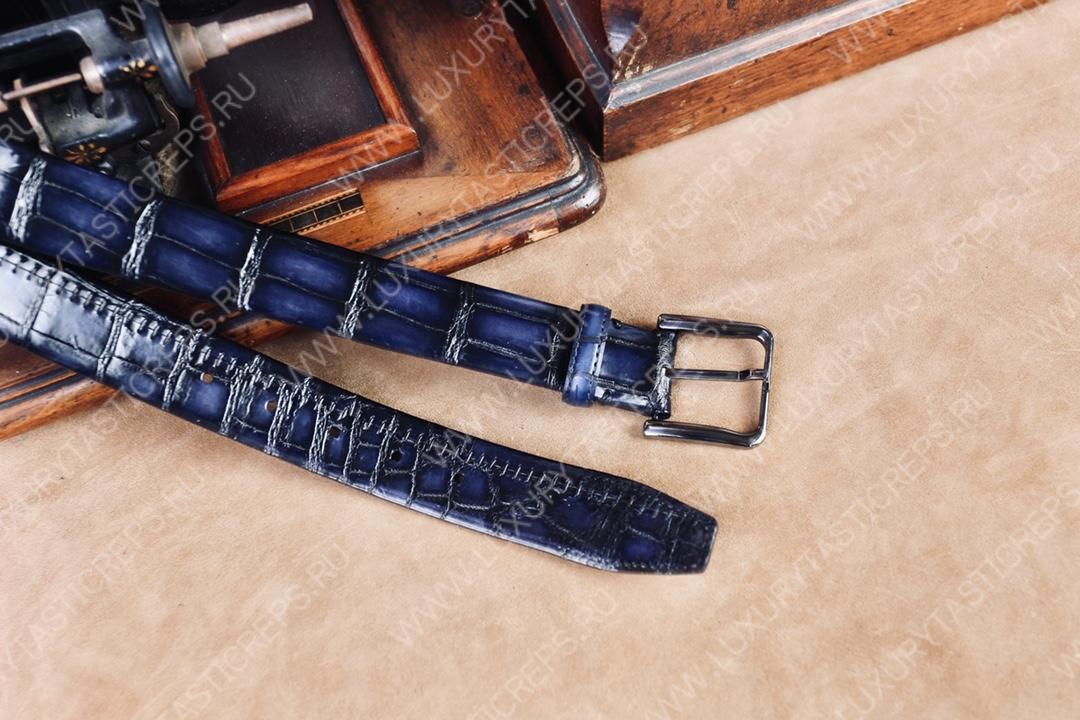 BERLUTI CLASSIC ALLIGATOR REVERSIBLE BELT DARK BLUE C0035-E2