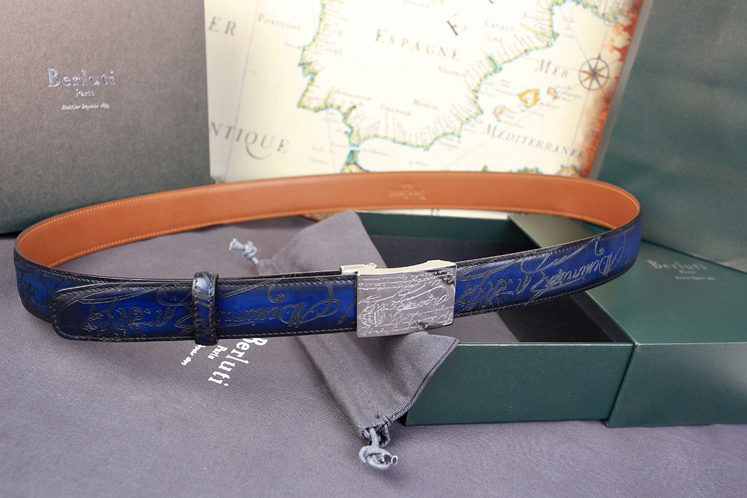 BERLUTI VENEZIA SCRITTO BELT BLUE C0020-R1