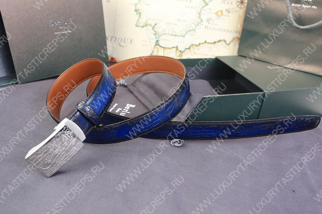 BERLUTI VENEZIA SCRITTO BELT BLUE C0020-R1