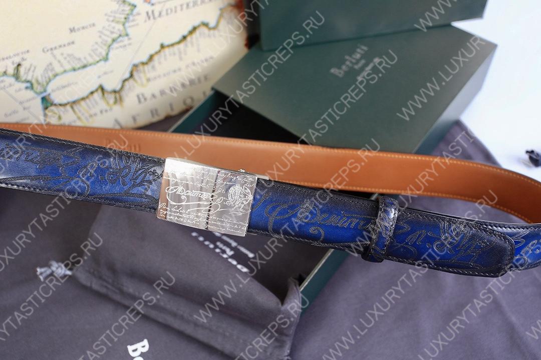 BERLUTI VENEZIA SCRITTO BELT BLUE C0020-R1