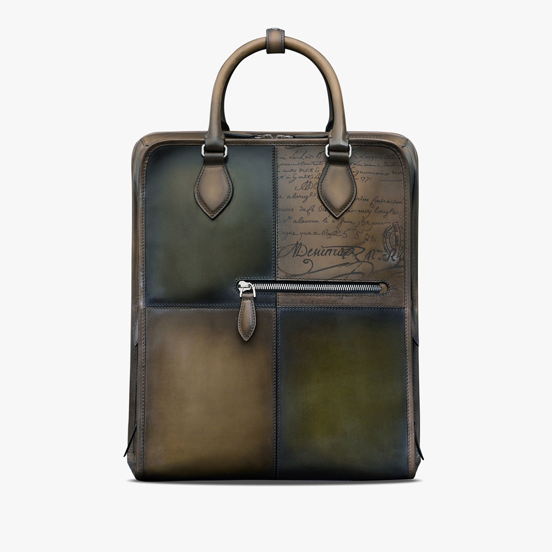 BERLUTI PREMIER JOUR SCRITTO LEATHER BACKPACK OLIVE PREMIER_JOUR_NEO-V84