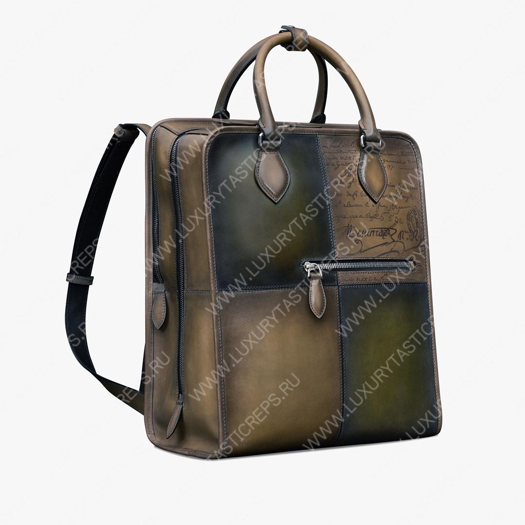 BERLUTI PREMIER JOUR SCRITTO LEATHER BACKPACK OLIVE PREMIER_JOUR_NEO-V84