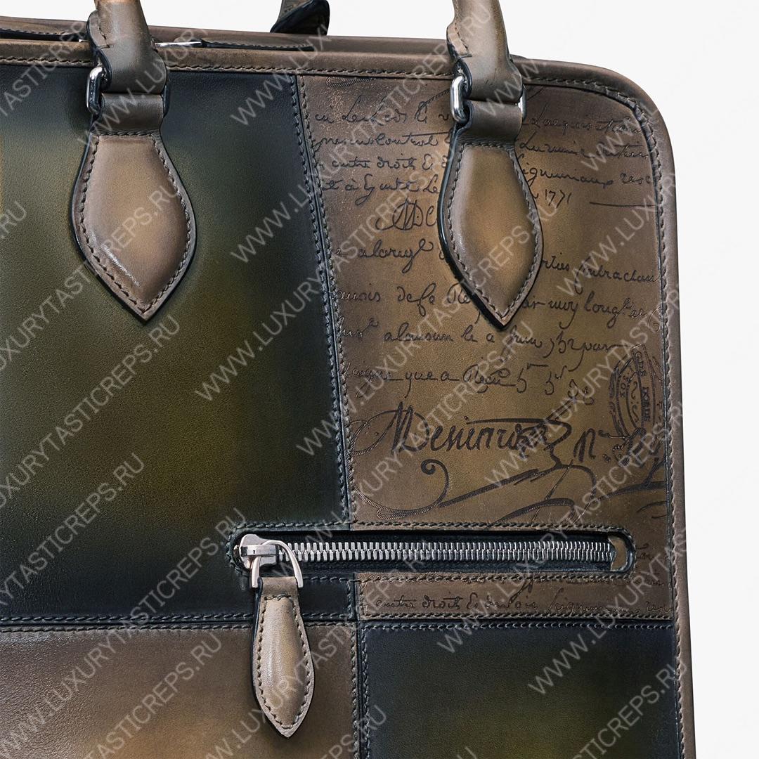 BERLUTI PREMIER JOUR SCRITTO LEATHER BACKPACK OLIVE PREMIER_JOUR_NEO-V84