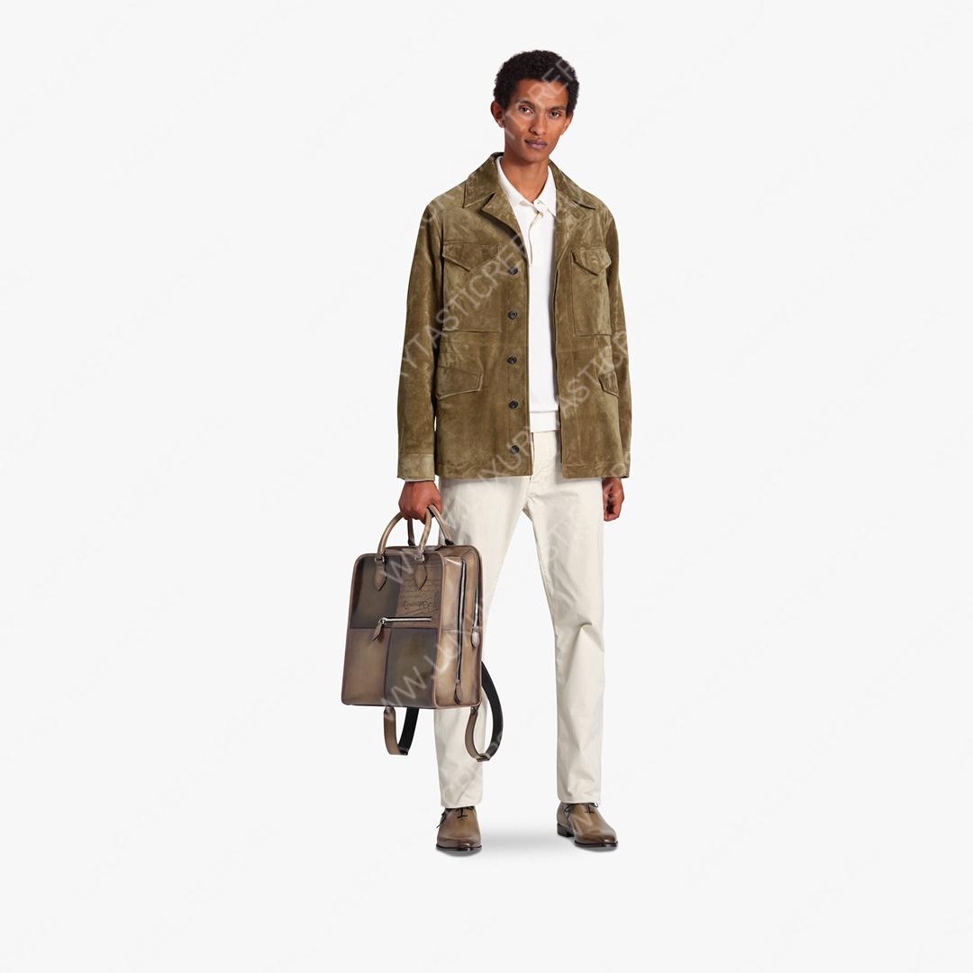 BERLUTI PREMIER JOUR SCRITTO LEATHER BACKPACK OLIVE PREMIER_JOUR_NEO-V84
