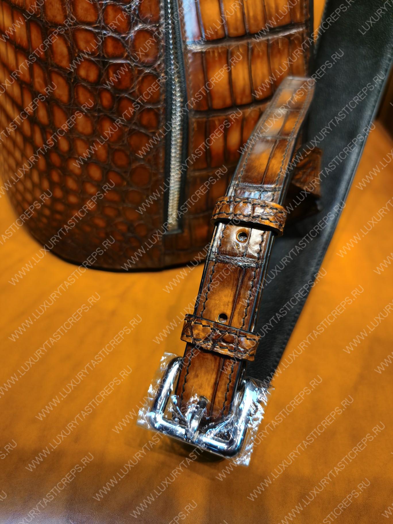 BERLUTI CROC EMBOSED LEATHER BACKPACK BROWN S1243-V3