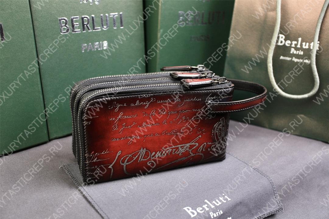 BERLUTI TIRIWA SCRITTO LEATHER POUCH REDDISH BROWN TIRIWA_NEO-JOUR-V2