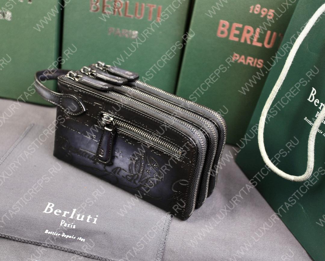 BERLUTI TIRIWA SCRITTO LEATHER POUCH BLACK TIRIWA_NEO-JOUR-V2