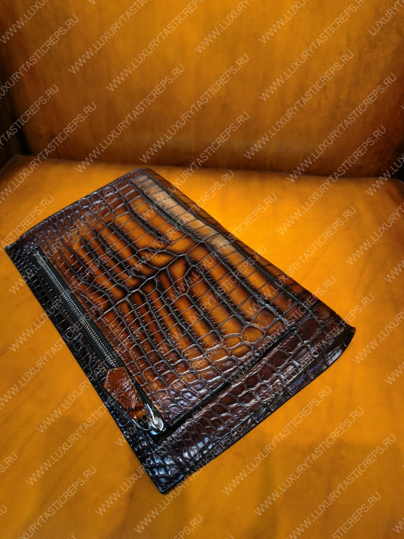 BERLUTI TERSIO ALLIGATOR LEATHER POUCH BROWN TERSIO-ALLIGATOR-E2