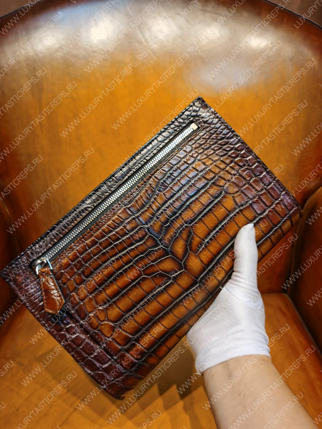 BERLUTI TERSIO ALLIGATOR LEATHER POUCH BROWN TERSIO-ALLIGATOR-E2