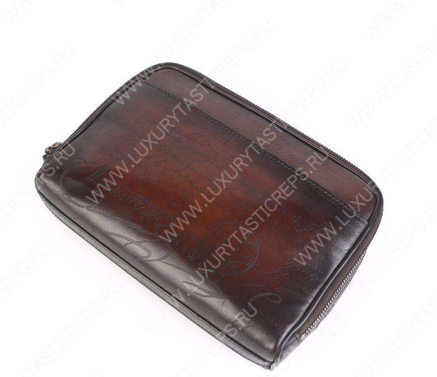 BERLUTI SCRITTO LEATHER POUCH RED BROWN 6783A9