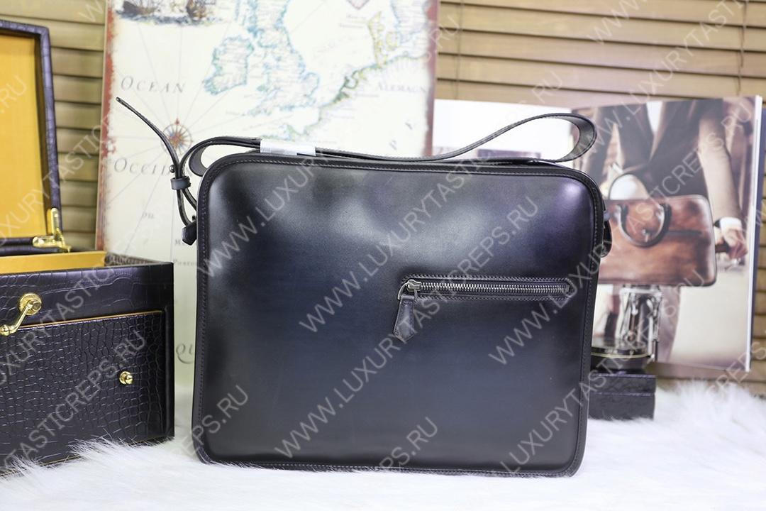 BERLUTI JOURNALIER LEATHER MESSENGER BLACK JOURNALIER-V81