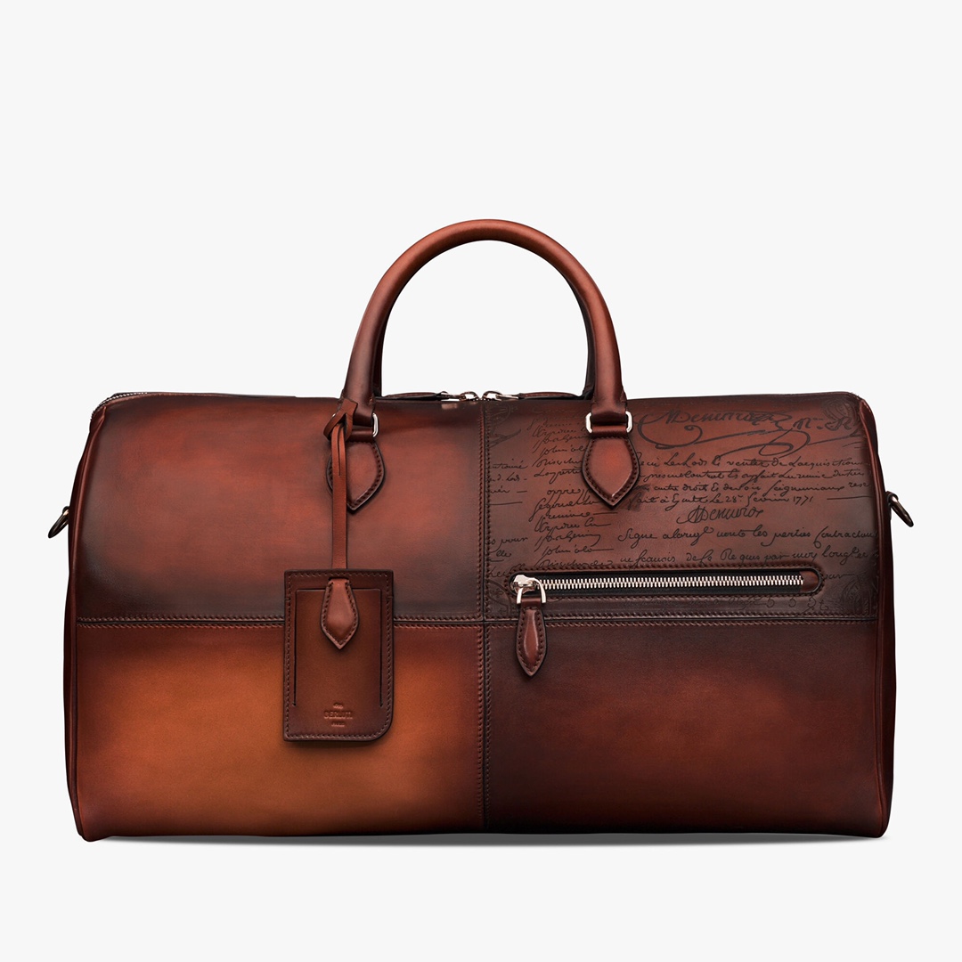 BERLUTI JOUR OFF MM SCRITTO LEATHER TRAVEL BAG CACAO INTENSO JOUR_OFF_MM_NEO-V84