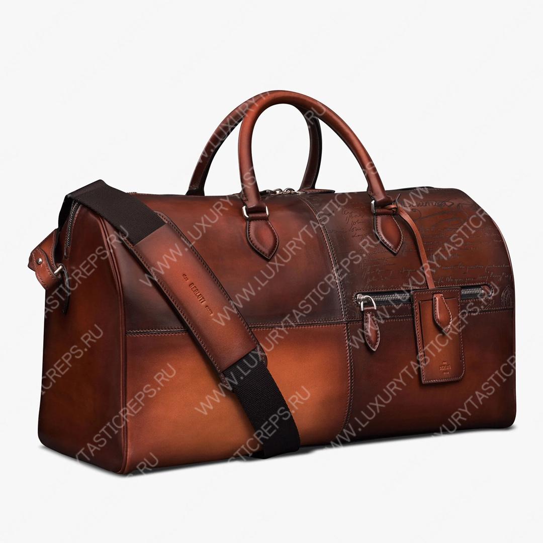 BERLUTI JOUR OFF MM SCRITTO LEATHER TRAVEL BAG CACAO INTENSO JOUR_OFF_MM_NEO-V84