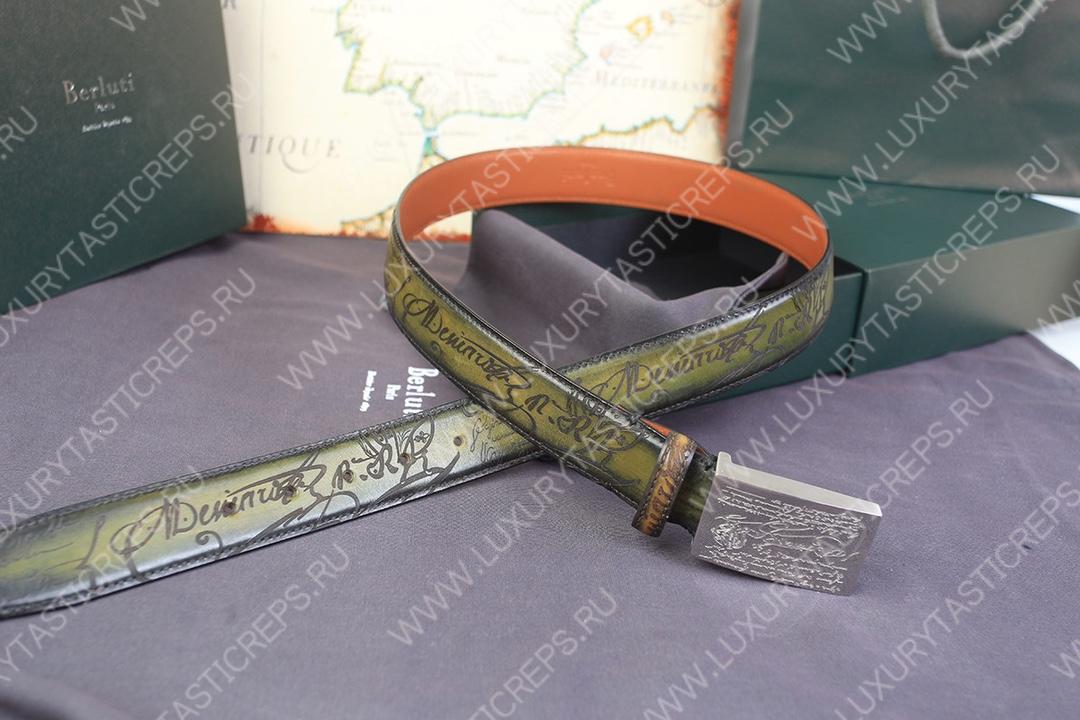 BERLUTI LEATHER BELT GREEN C0028-R1