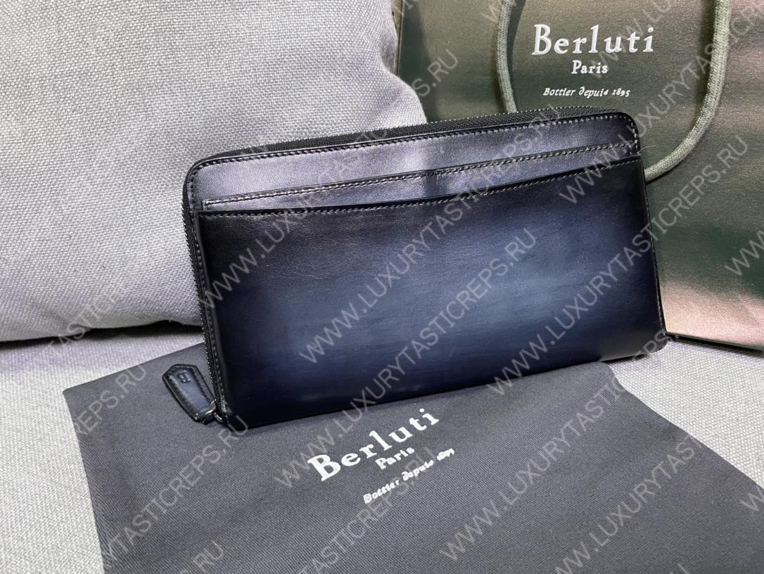 BERLUTI ITAUBA LEATHER LONG ZIPPED WALLET BLACK JOUR-V2
