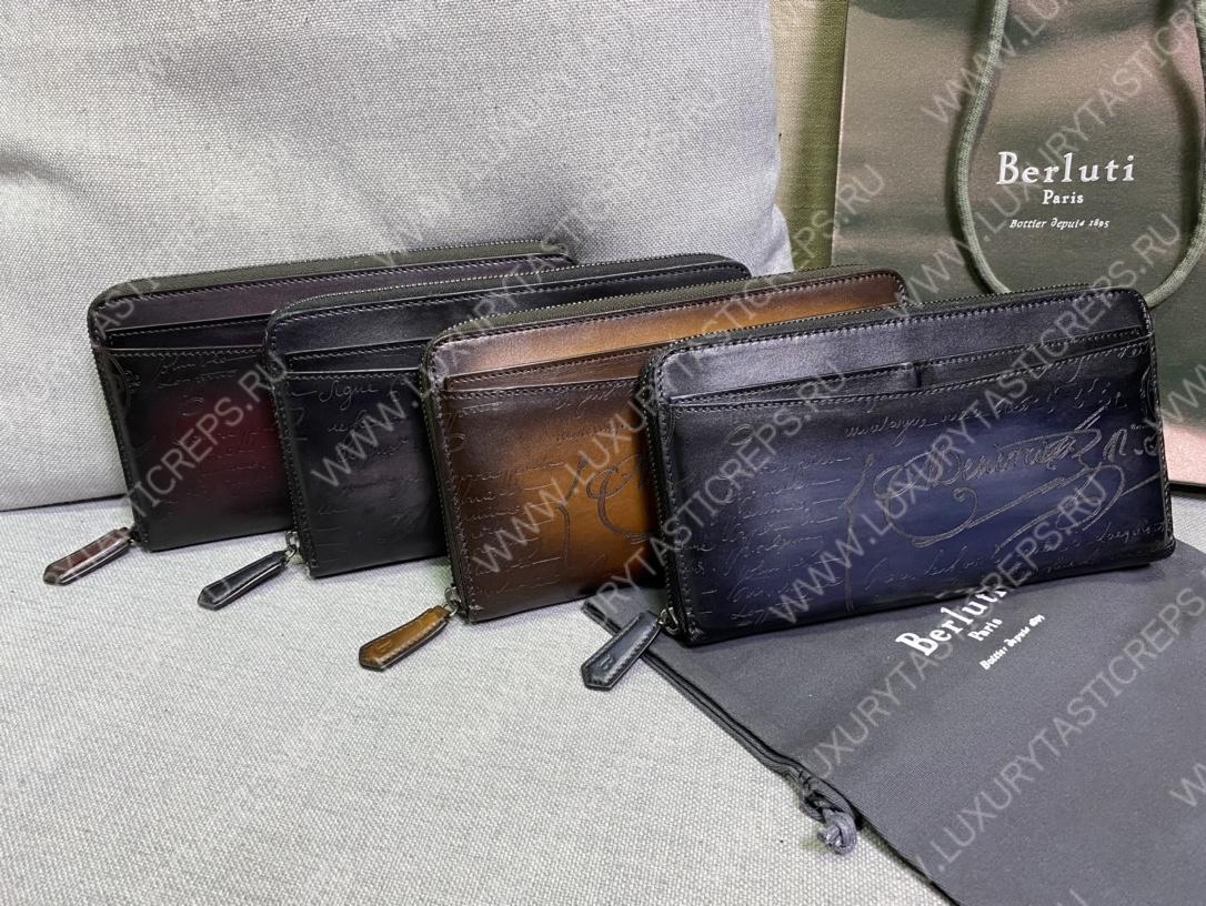 BERLUTI SCRITTO LEATHER LONG ZIPPED WALLET BLACK JOUR-V2